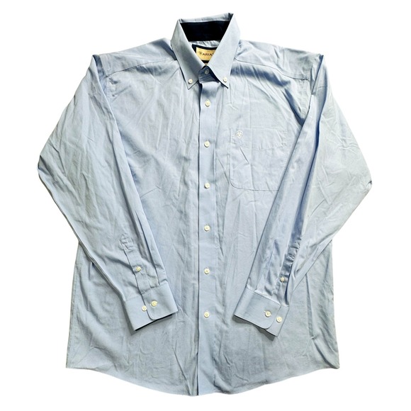 Ariat Shirt Mens Large Blue Wrinkle Free Long Sleeve Button Down 4500109101 - Picture 1 of 12